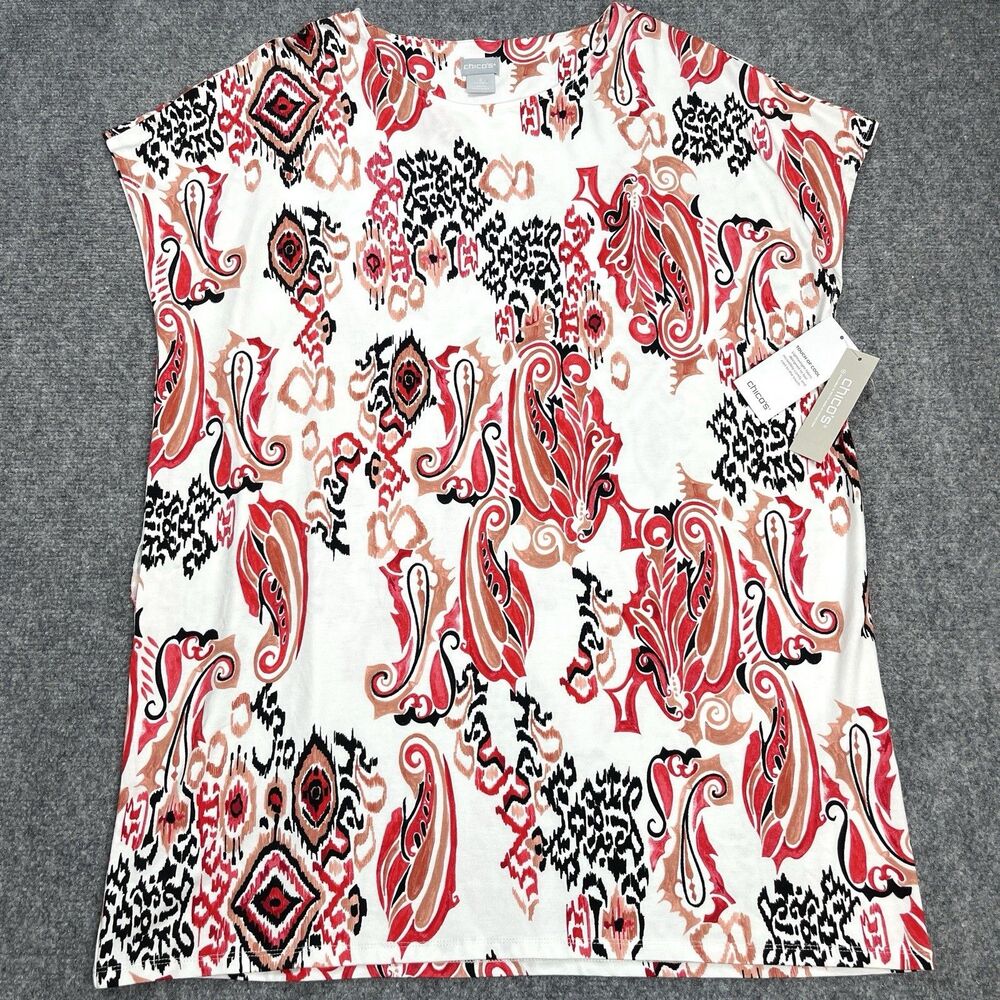 Chicos Touch of Cool Paisley Ikat Wedge Tunic Womens Size Large NEW W Tags